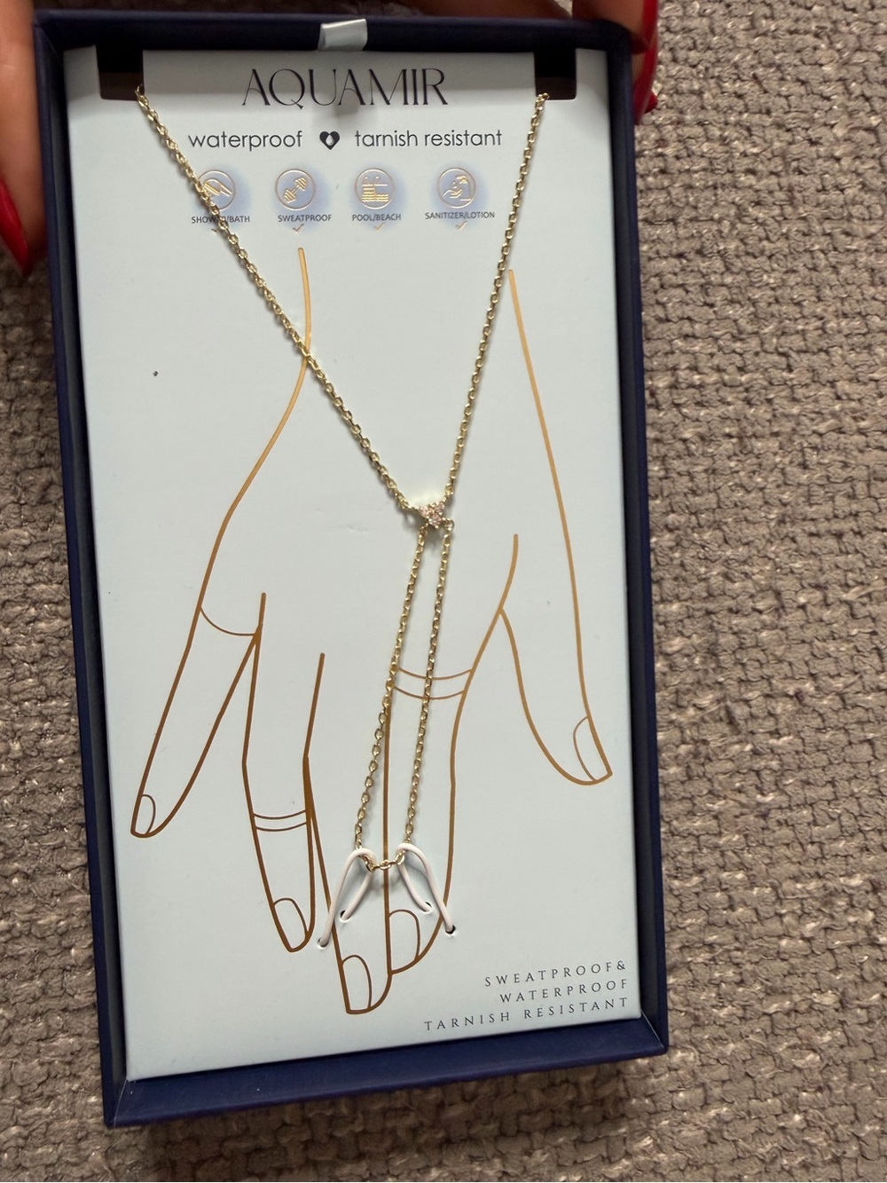 AQUA MIR Waterproof Hand Chain Finger Bracelet Gold Tone
